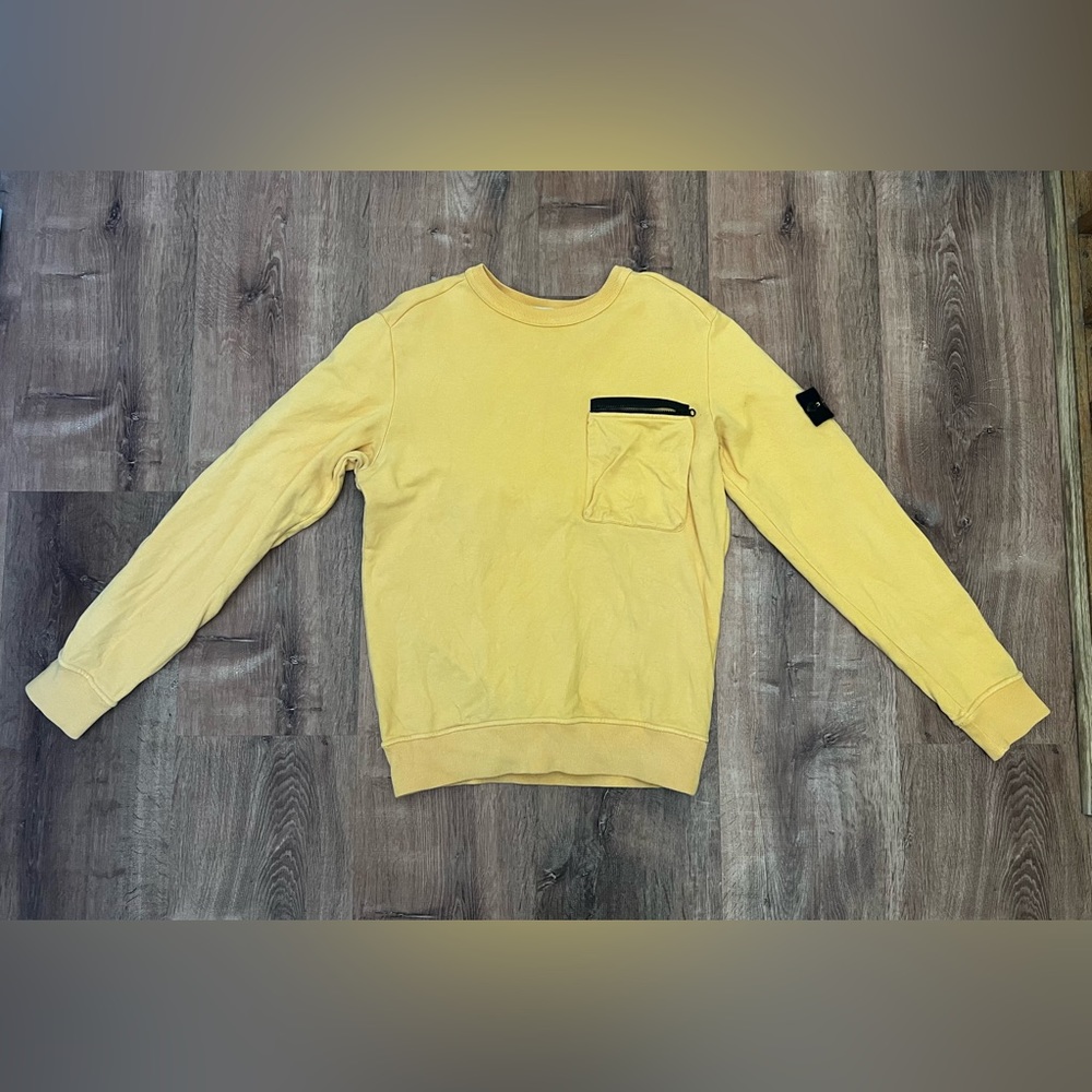 Yellow Stone Island Zip Pocket Logo Sweatshirt, Sm